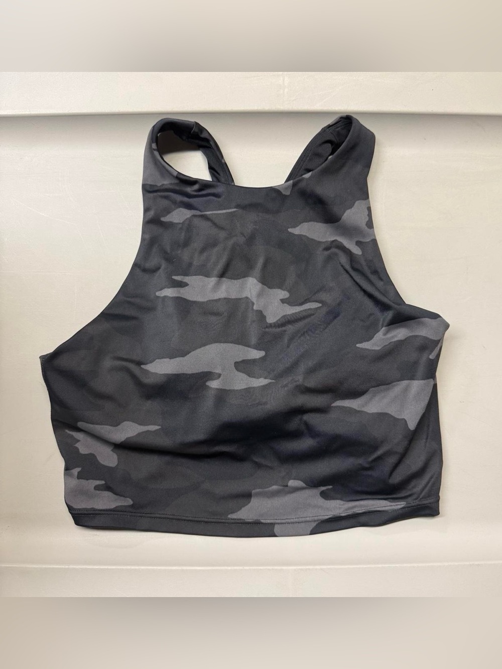 Athleta High-Neck Camo Sports Bra Crop Top - Black/Grey